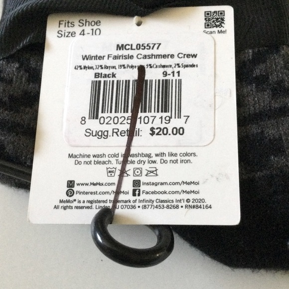 MEMOI WINTER FAIRISLE CASHMERE BLEND SOCKS BLACK GREY RED OS NWT - Picture 4 of 4